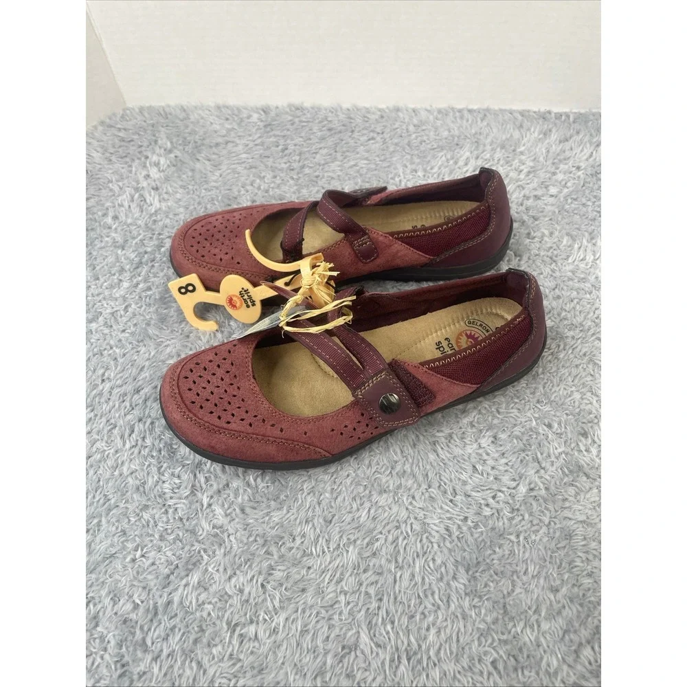 Earth Spirit Mary Jane Flats Womens‎ Size 8 Burgundy Leather FishermanComfort